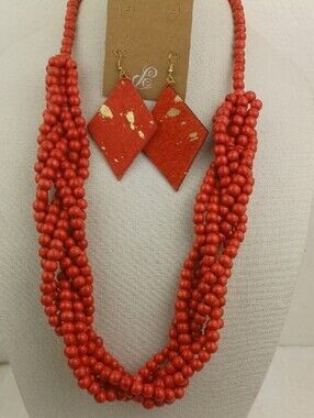 Handmade Gorgeous Red Wood Bead Multi-Strand Necklace